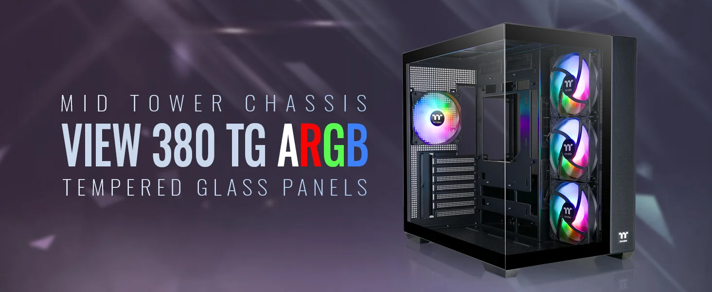 هيكل كمبيوتر Thermaltake View 380 TG ATX ميد تاور مع 4 مراوح ARGB مقاس 120 مم، أسود - Thumbnail 7
