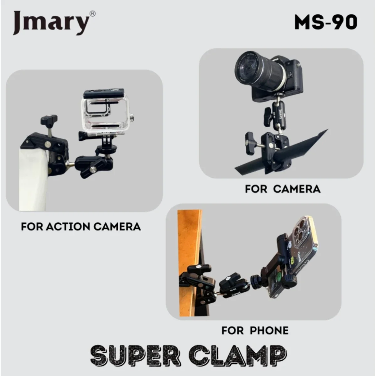 مشبك متعدد الوظائف Jmary MS-90 من الألمنيوم للكاميرا والهاتف - أسود - Image 3
