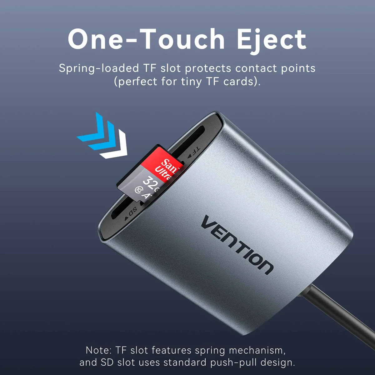 Vention CLOHB 2-in-1 SD 4.0 Card Reader (SD + TF), USB-C - Thumbnail 9