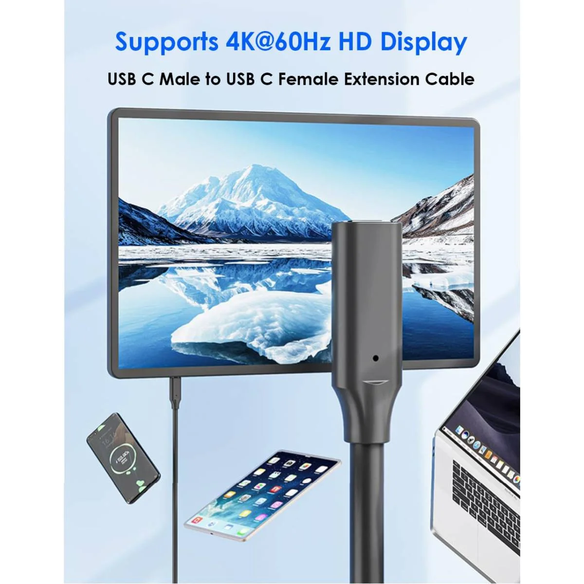 كيبل تمديد GLINK USB-C ذكر إلى أنثى 1.5 متر، USB 3.2 بسرعة 10Gbps وقدرة 100W ودقة 4K 60Hz - Image 3