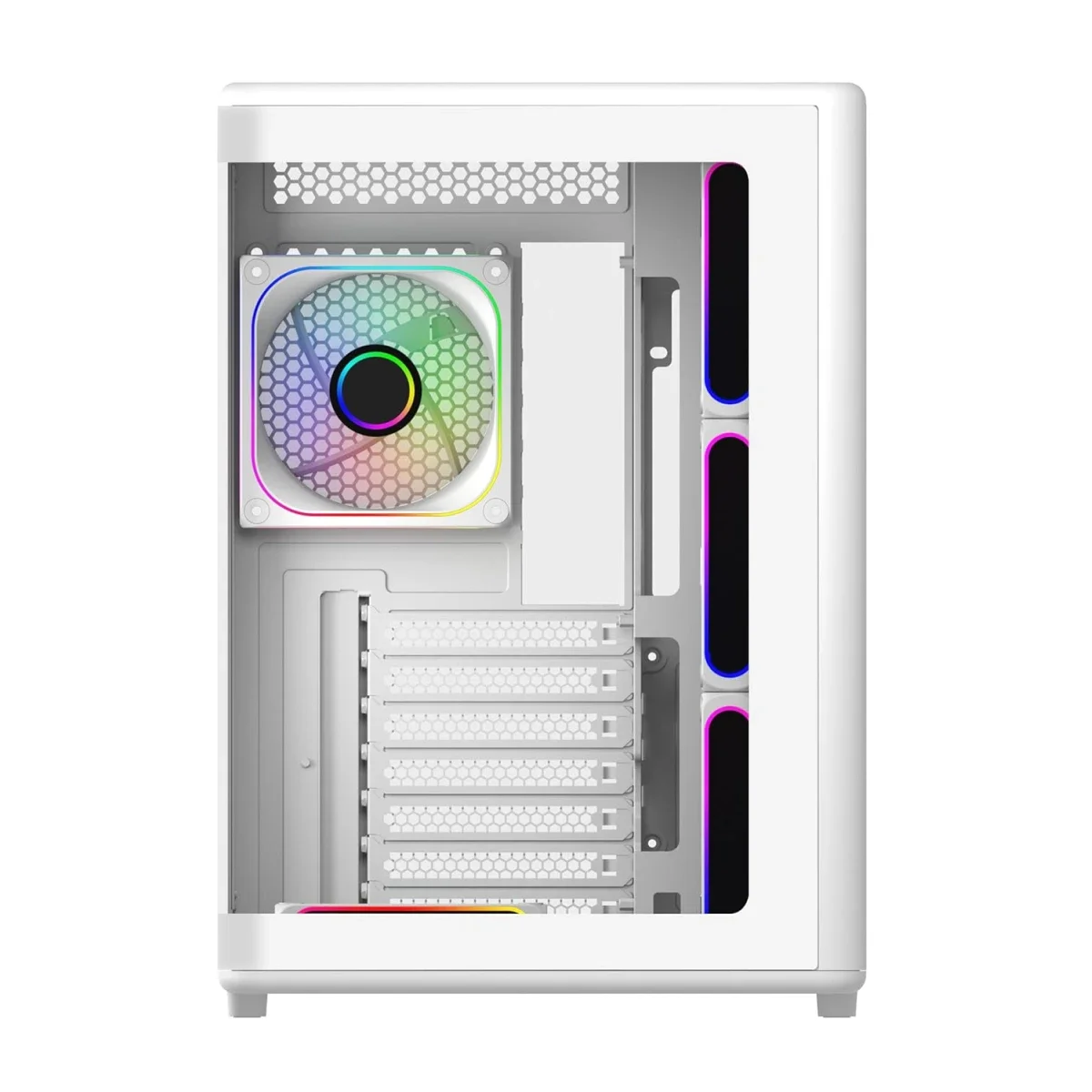 هيكل كمبيوتر Cooler Master Elite 600 ATX ميد تاور باللون الأبيض مع 7 مراوح ARGB عكسية مثبتة مسبقًا - Thumbnail 4