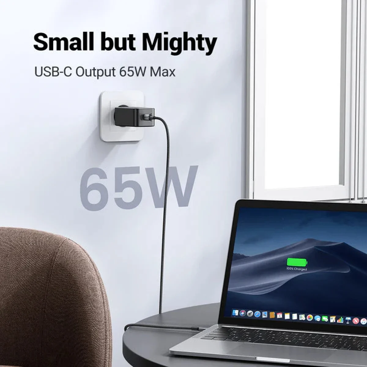 شاحن حائط Ugreen Nexode 65W GaN بمنفذ USB-C و3 منافذ - Thumbnail 3