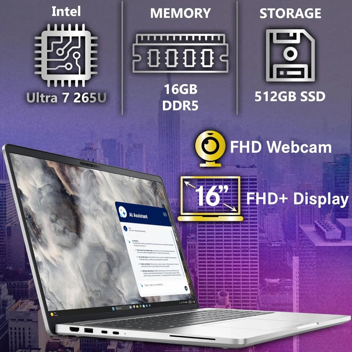 لابتوب Dell Pro 16 Plus PB16250 بشاشة 16.0 إنش تعمل باللمس ومعالج Intel Core Ultra 7 266V وذاكرة 16GB وتخزين 512GB SSD لون Platinum Silver - Thumbnail 2