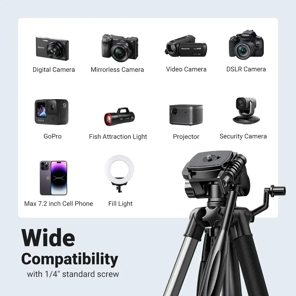 Ugreen 15187 Lightweight Portable Camera Tripod, 53.5-175 cm Height - Thumbnail 3