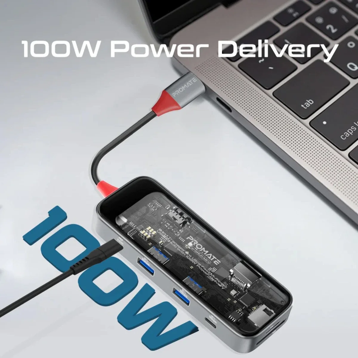 موزع وسائط USB-C ‏8 في 1 Promate TransHub-Mini مع HDMI ‏4K@60Hz ومنفذ LAN جيجابت وطاقة PD ‏100W - Thumbnail 7