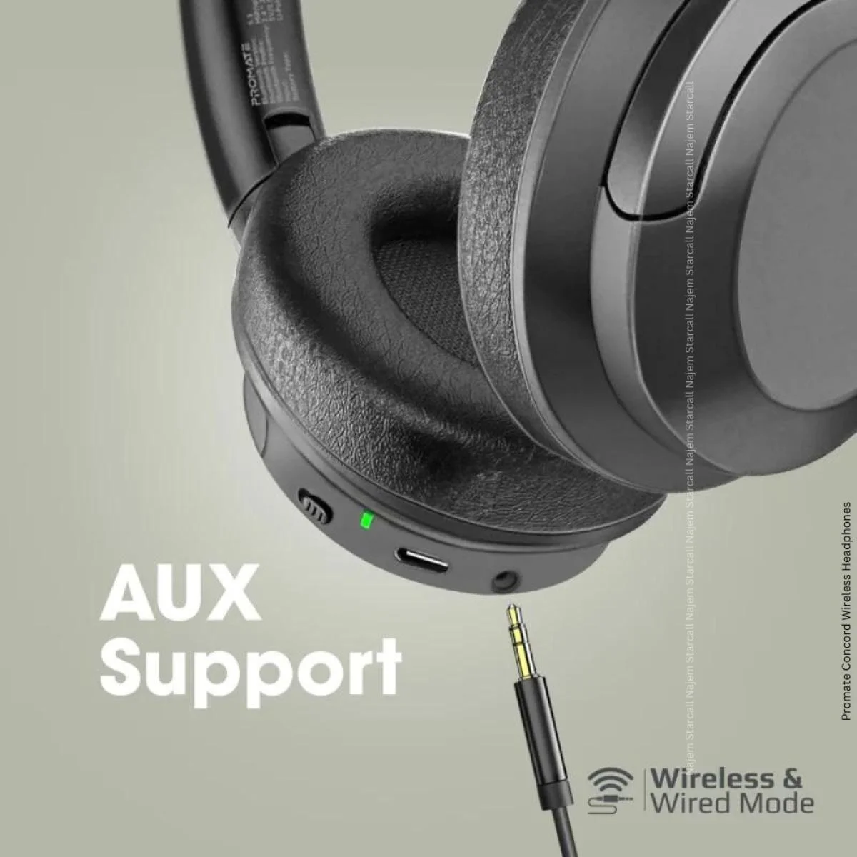 Promate Concord ANC Over-Ear Bluetooth Headphones, 27H Playback, Black - Thumbnail 3