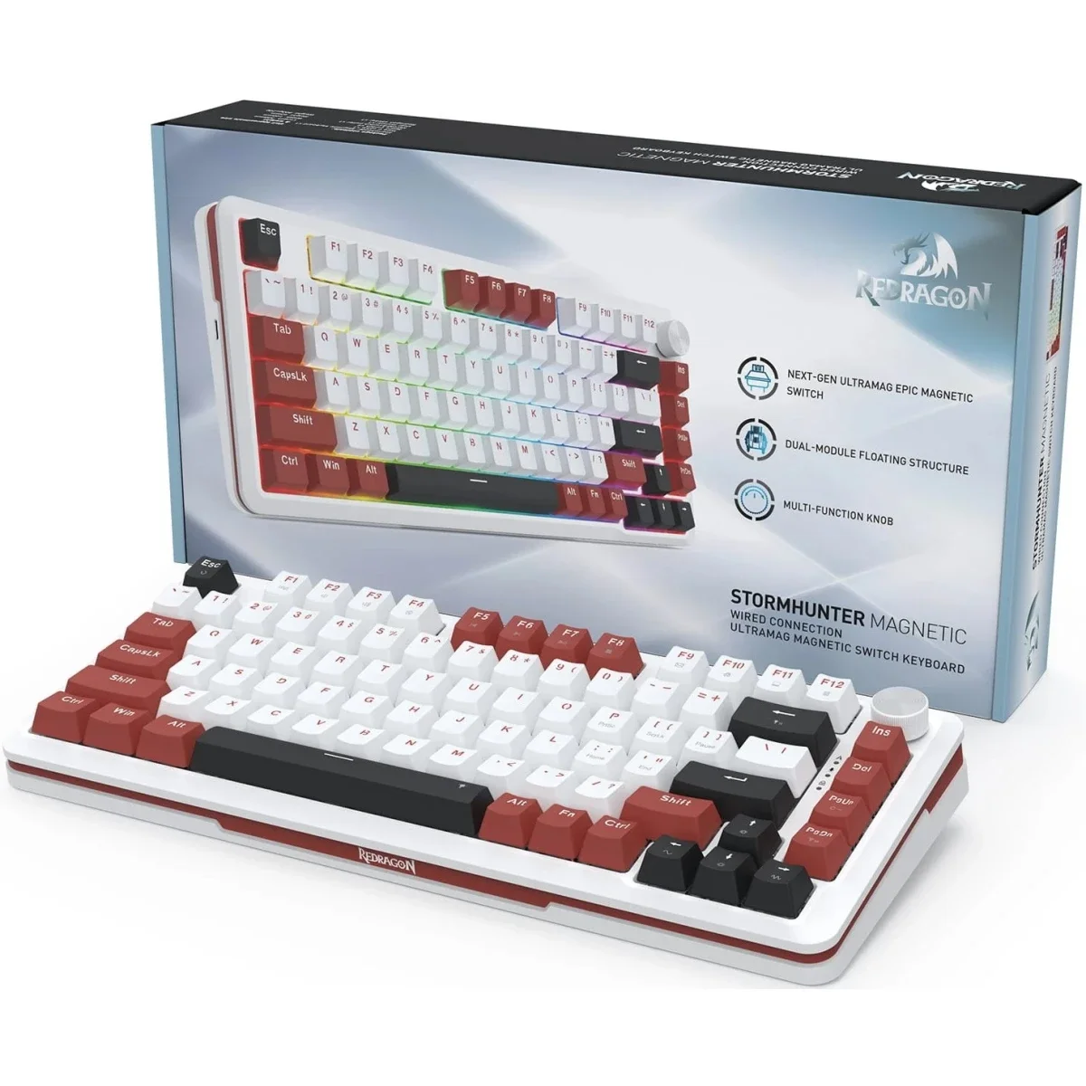 كيبورد ألعاب Redragon K721 Stormhunter ميكانيكي مغناطيسي 75% بإضاءة RGB ومعدل 8000Hz