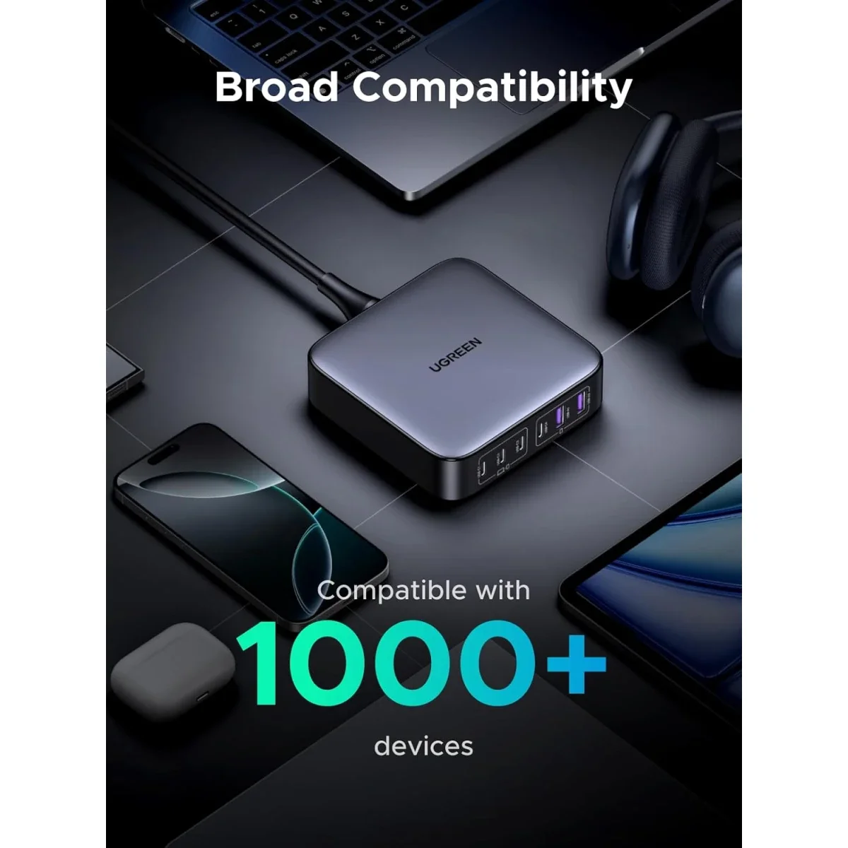 محطة شحن مكتبية Ugreen Nexode بقدرة 200 واط GaN و6 منافذ USB-C - رمادي - Thumbnail 8