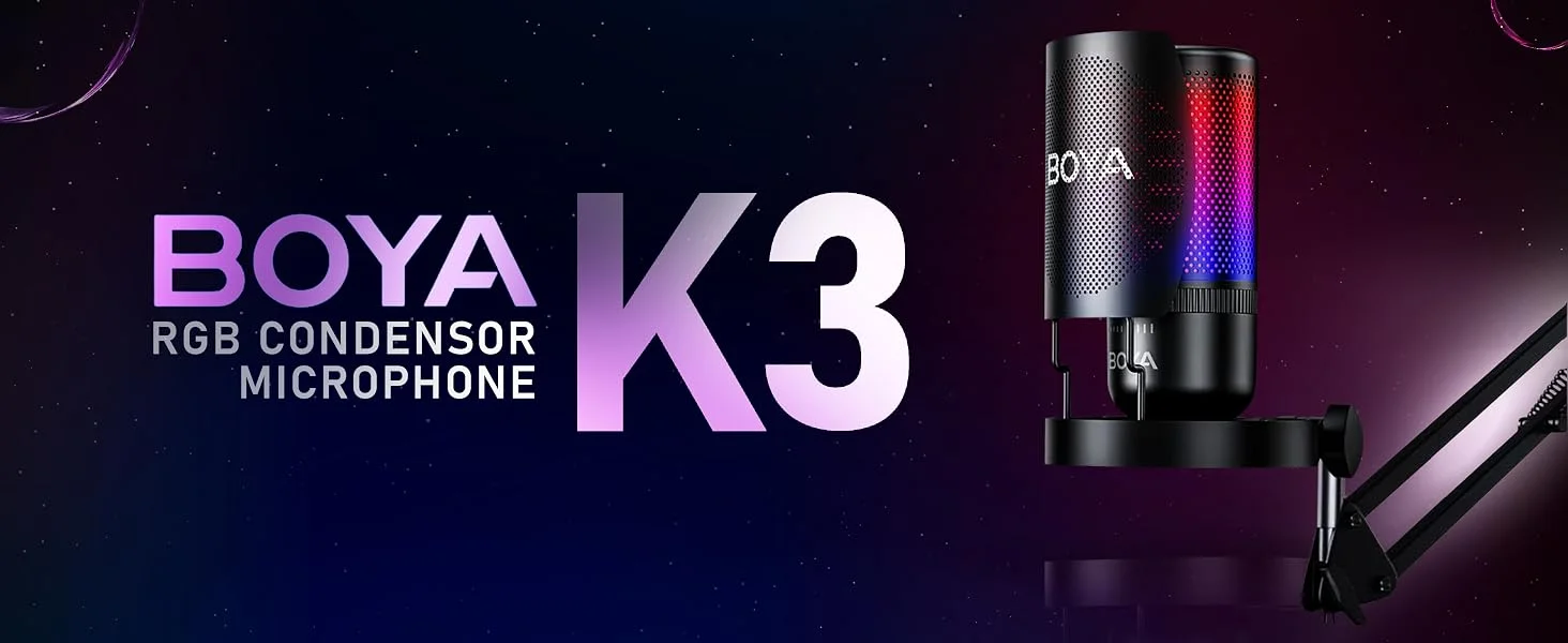 ميكروفون مكثف Boya K3 RGB USB Type-C مع حامل مكتبي - أسود - Thumbnail 9
