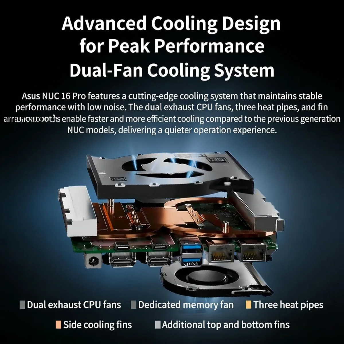 كمبيوتر صغير Asus NUC 16 Pro NUC16GDKU7 بنظام Barebone ومعالج Intel Core Ultra 7 356H وWi‑Fi 7 وThunderbolt 4 - أسود - Image 4