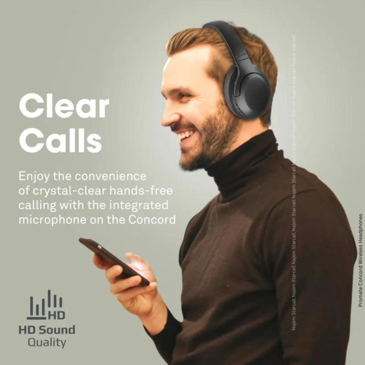 Promate Concord ANC Over-Ear Bluetooth Headphones, 27H Playback, Black - Thumbnail 4