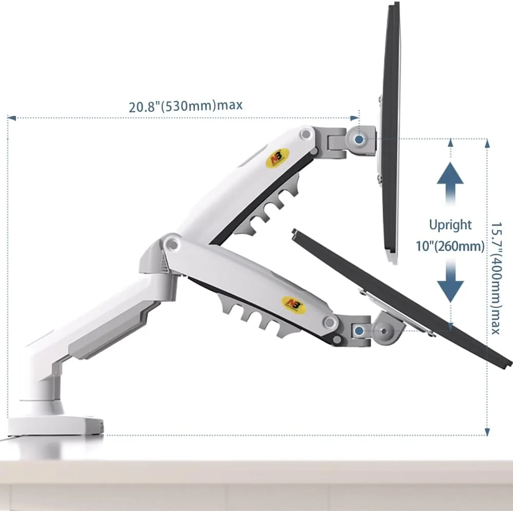 North Bayou F160 Dual Monitor Arm with Gas Spring for 17–27 Inch Monitors, White - Image 5