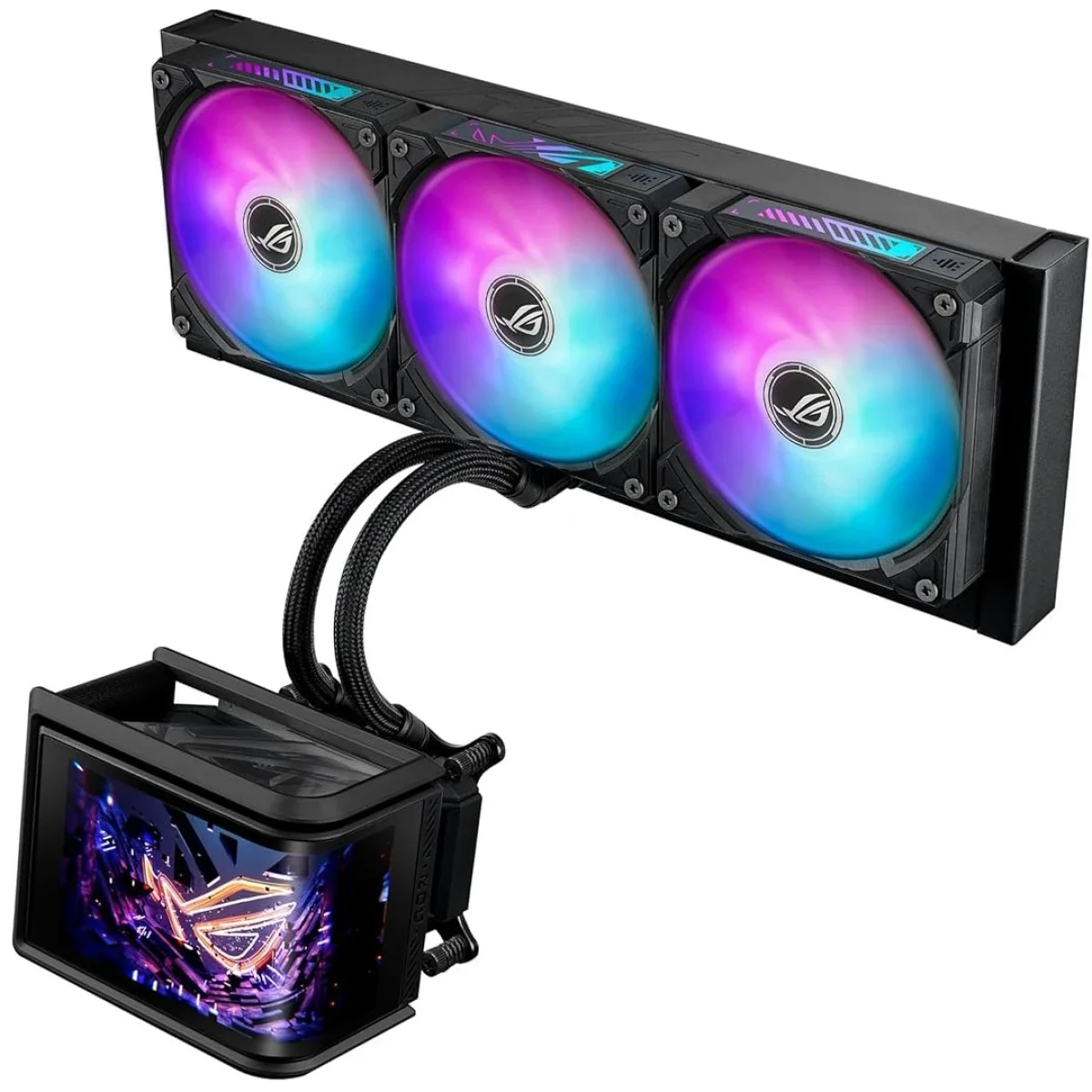 Asus ROG Ryuo IV SLC 360 ARGB Liquid CPU Cooler with 6.67-Inch AMOLED Display, 360mm Radiator, Black - Image 2