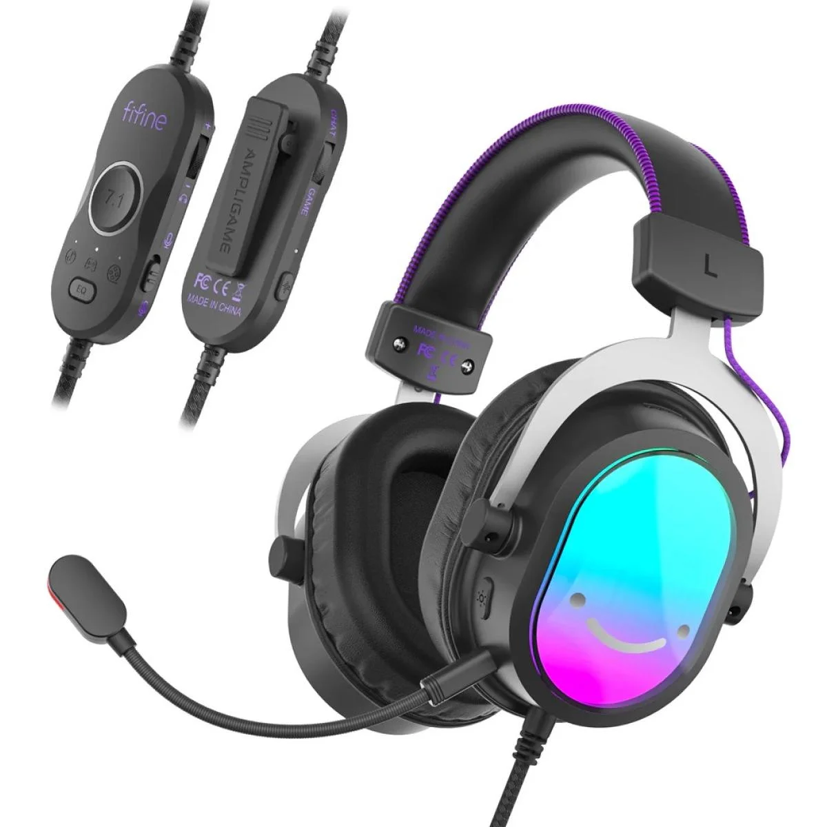 سماعة ألعاب FIFINE AmpliGame H16 بإضاءة RGB وصوت محيطي 7.1