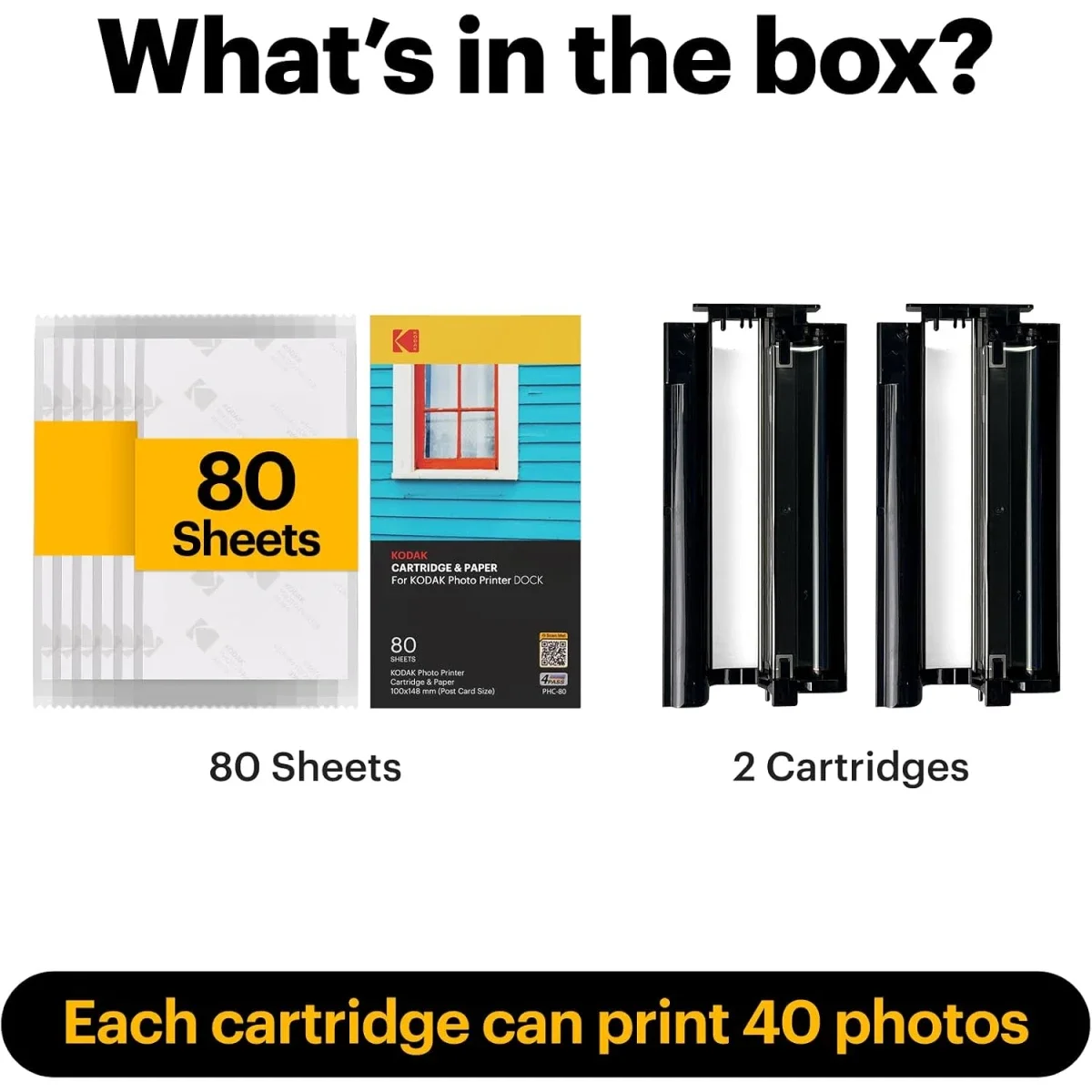 عبوة إعادة تعبئة خرطوشة وورق صور Kodak PHC-80 4PASS مقاس 4 × 6 إنش لطابعات Dock، 80 صورة - Image 4