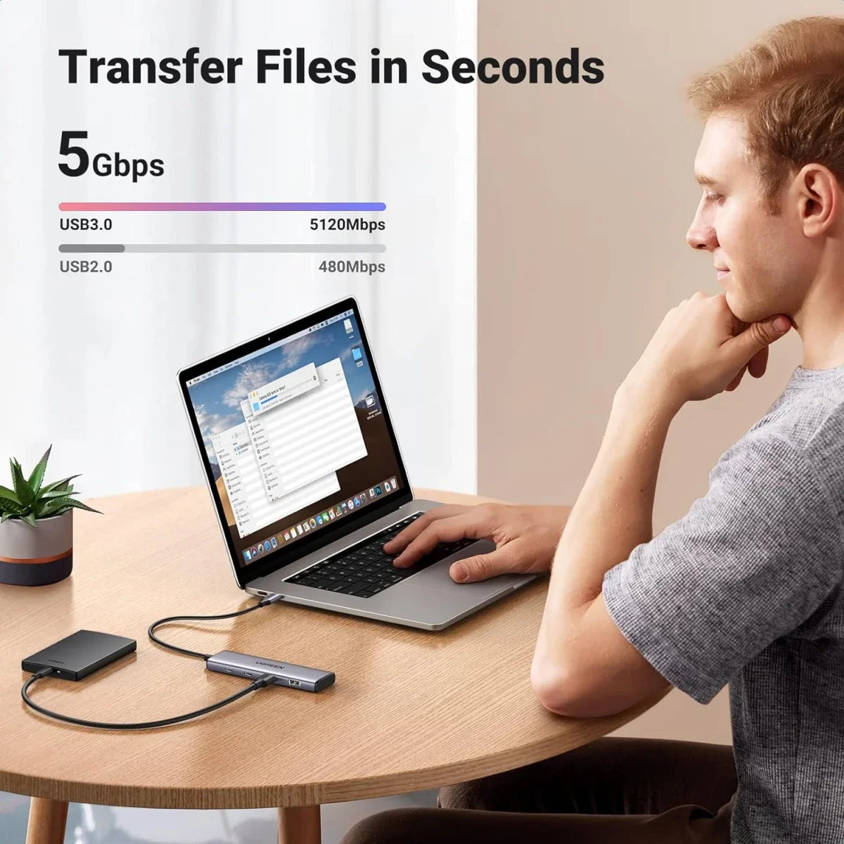 موزع Ugreen USB-C بأربعة منافذ مع منفذي USB-C ومنفذي USB-A 3.0 - Thumbnail 3