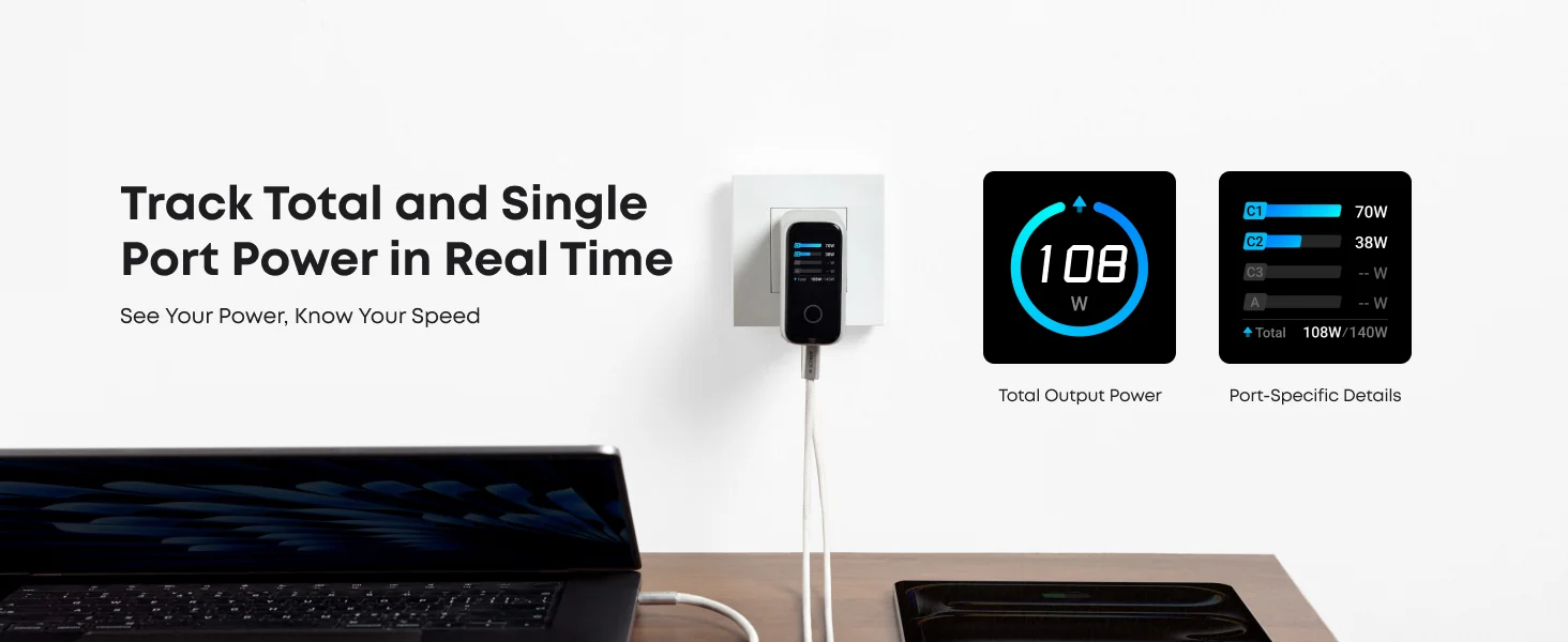 Anker 140W 4-Port GaN USB-C Charger with Smart Display, Black - Thumbnail 16