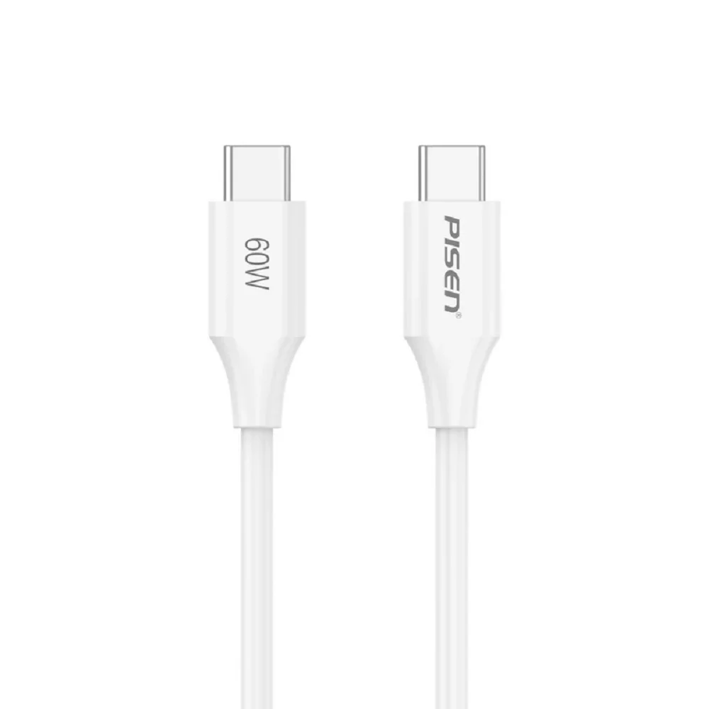 كيبل Pisen Mr White من USB-C إلى USB-C بقدرة 60W PD، 1 متر، أبيض CC-PD01-1000 - Image 4