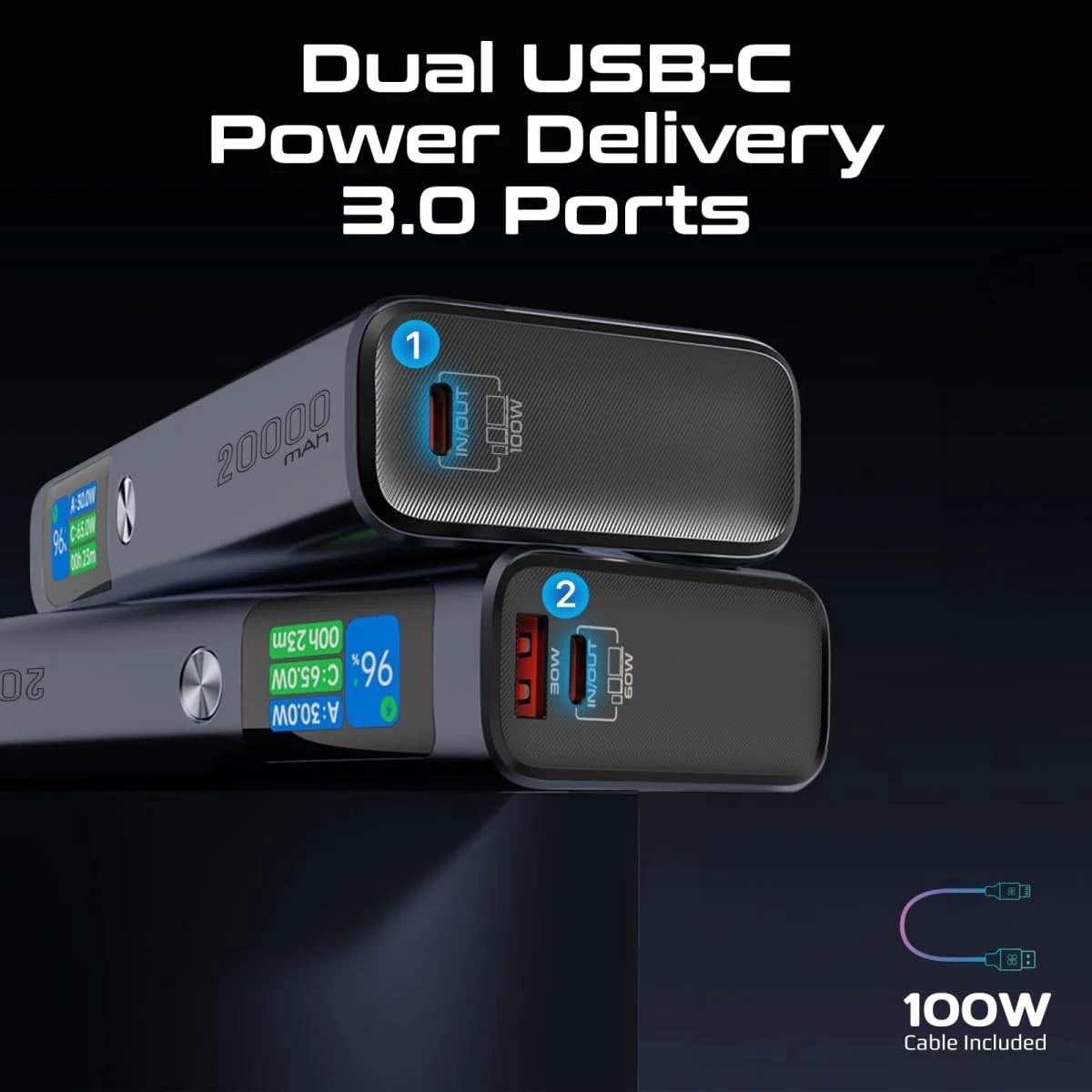 باور بانك Promate Titan-130 بسعة 20000mAh وقدرة 130W للابتوب والموبايل - Image 3