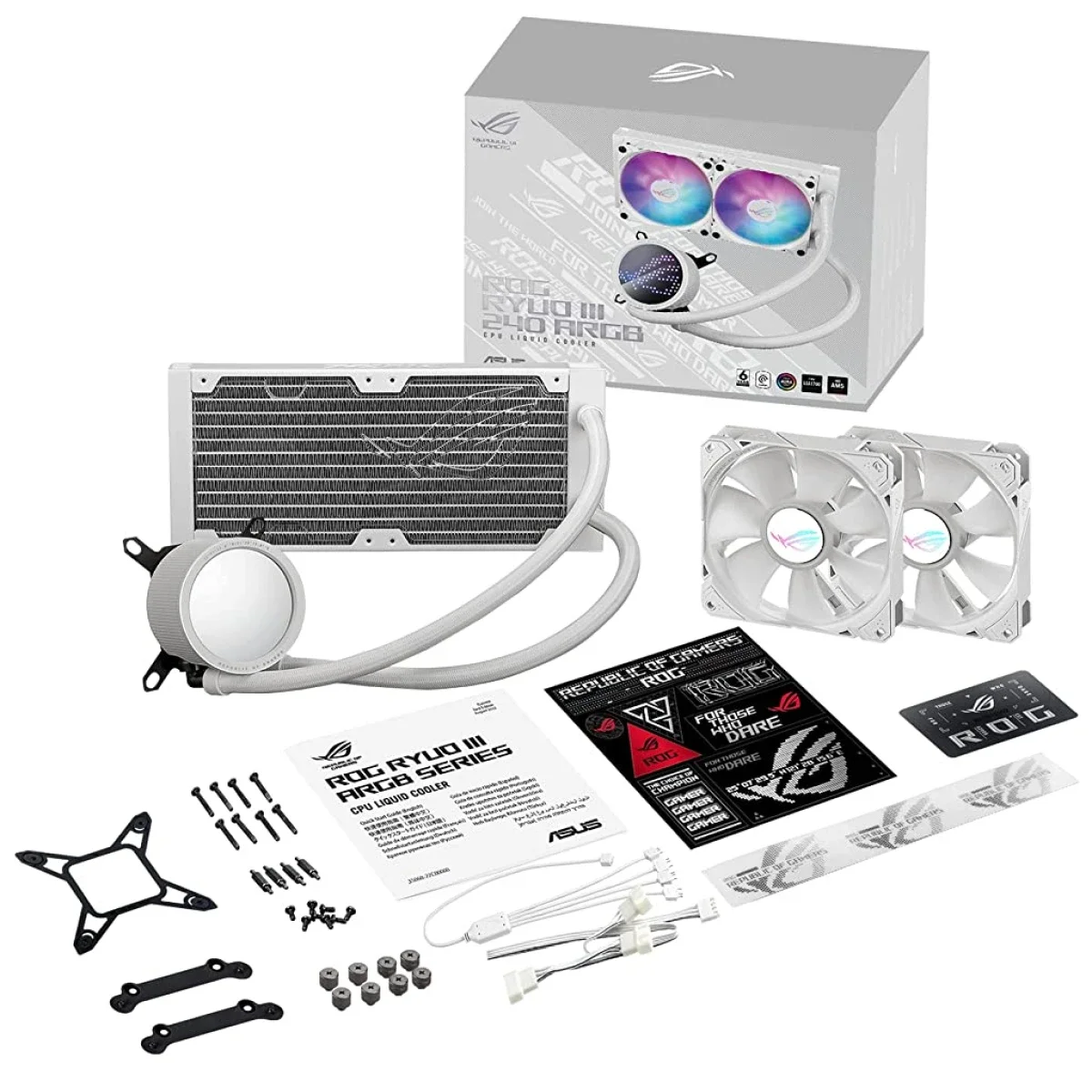 Asus ROG Ryuo III 240 ARGB AIO Liquid Cooler with Anime Matrix LED Display - White - Image 2