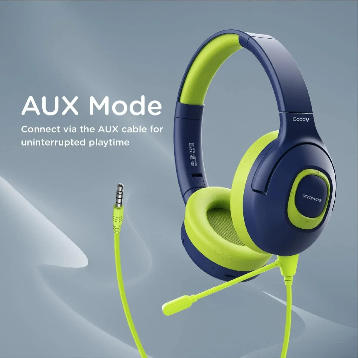 Promate Coddy Kids Wired & Wireless Headphones, 85dB-93dB Safe Volume, 20H Playtime, Emerald - Thumbnail 5
