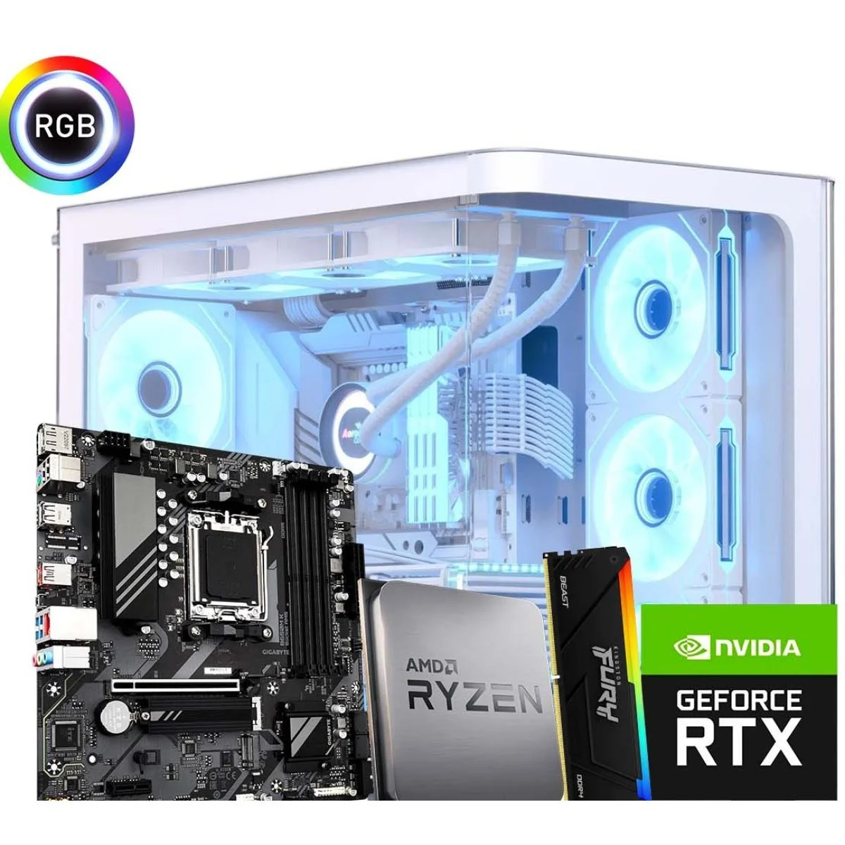 كمبيوتر ألعاب AMD Ryzen 5 9600X مع RTX 5070 سعة 12GB وذاكرة DDR5 16GB وSSD NVMe سعة 1TB