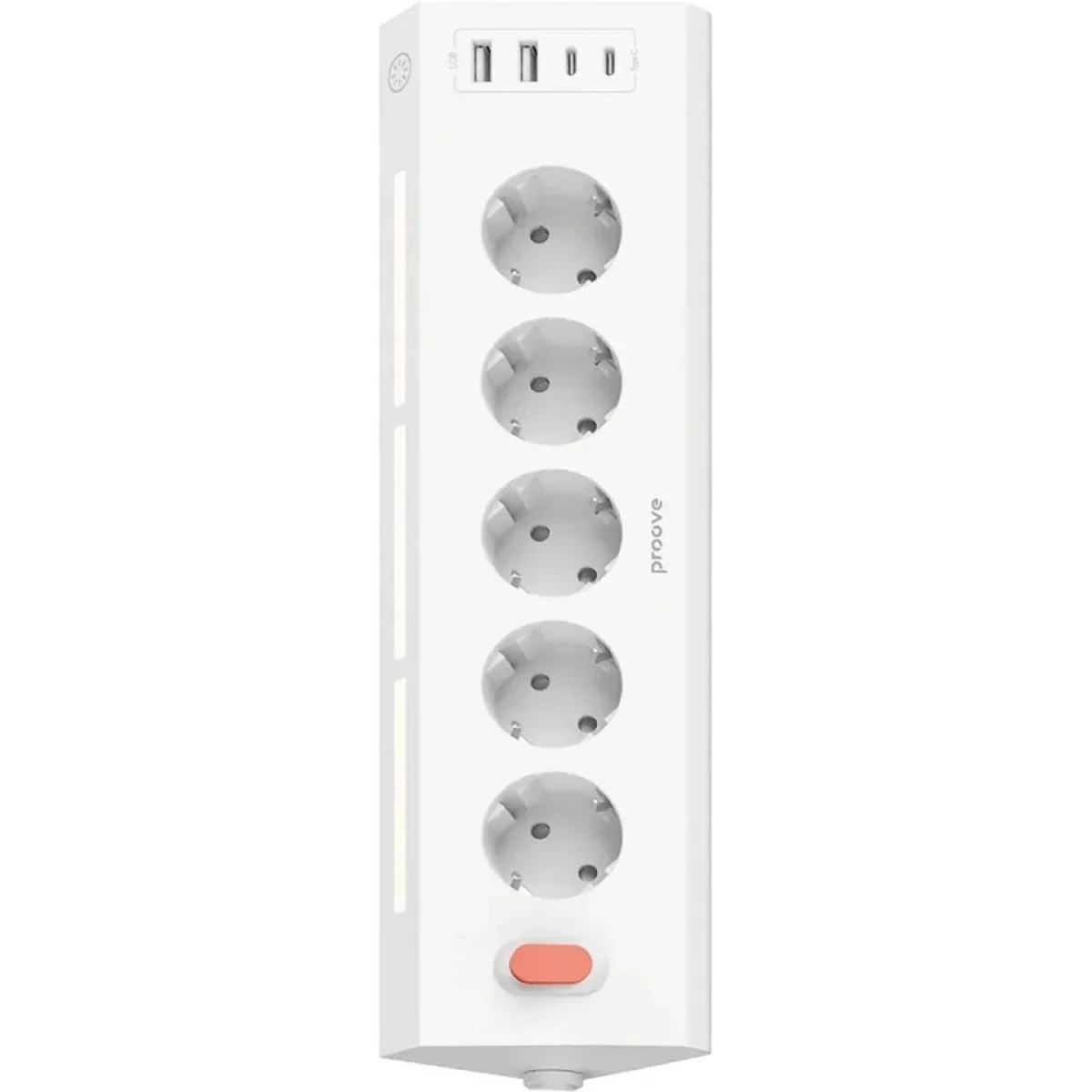 Proove Prism Surge Protector Power Strip with 5 Sockets, 2 USB-C & 2 USB-A Ports - White - Image 2