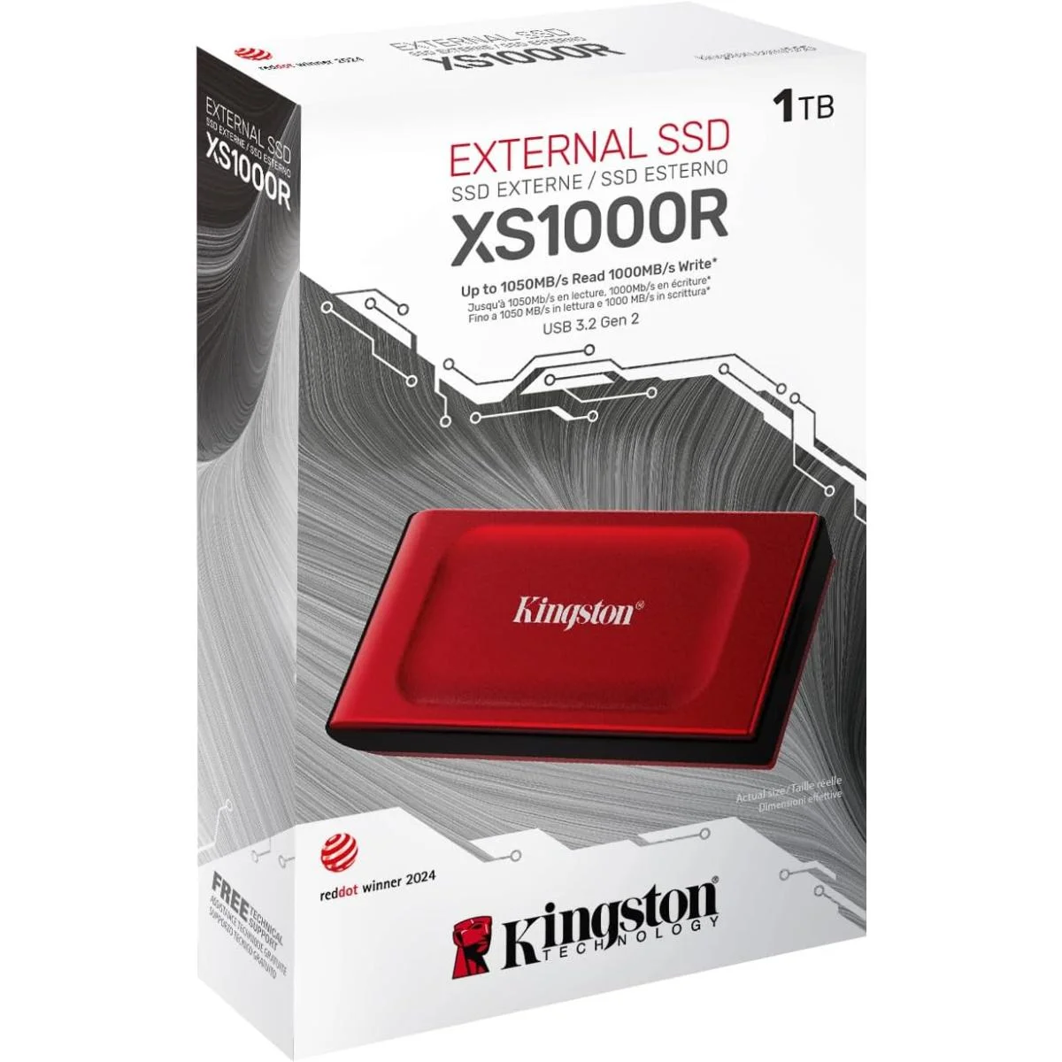 قرص SSD خارجي محمول Kingston XS1000R بسعة 1 تيرابايت USB 3.2 Gen 2 بسرعة تصل إلى 1050MB/s