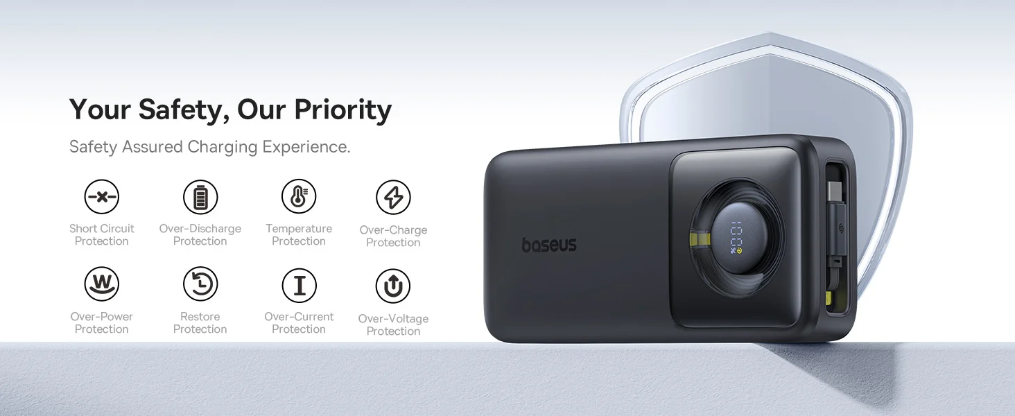 Baseus Free2Pull 20000mAh 65W Power Bank with Retractable USB-C Cable - Silver - Thumbnail 19
