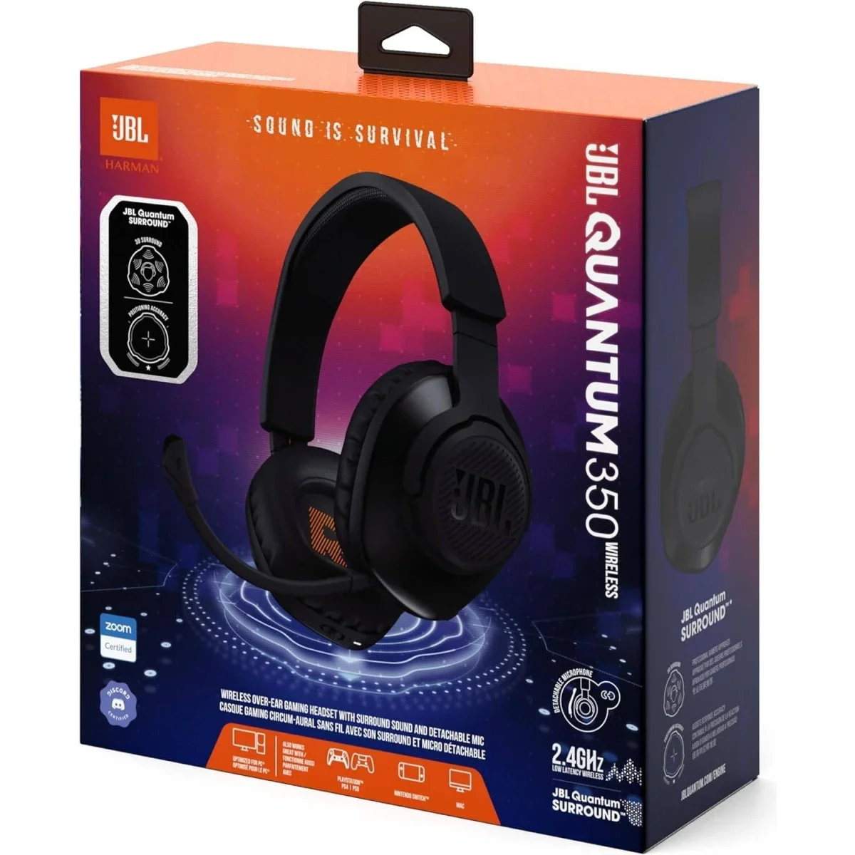 JBL Quantum 350 Wireless Gaming Headset with Detachable Boom Mic, 22-Hour Battery, Black