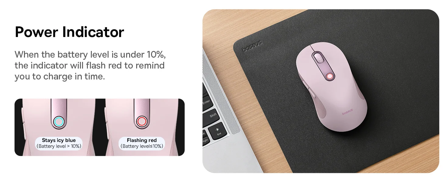 Baseus F02 Ergonomic Dual-Mode Wireless Mouse with Bluetooth 5.2, 2.4GHz and Silent Buttons - Black - Thumbnail 17