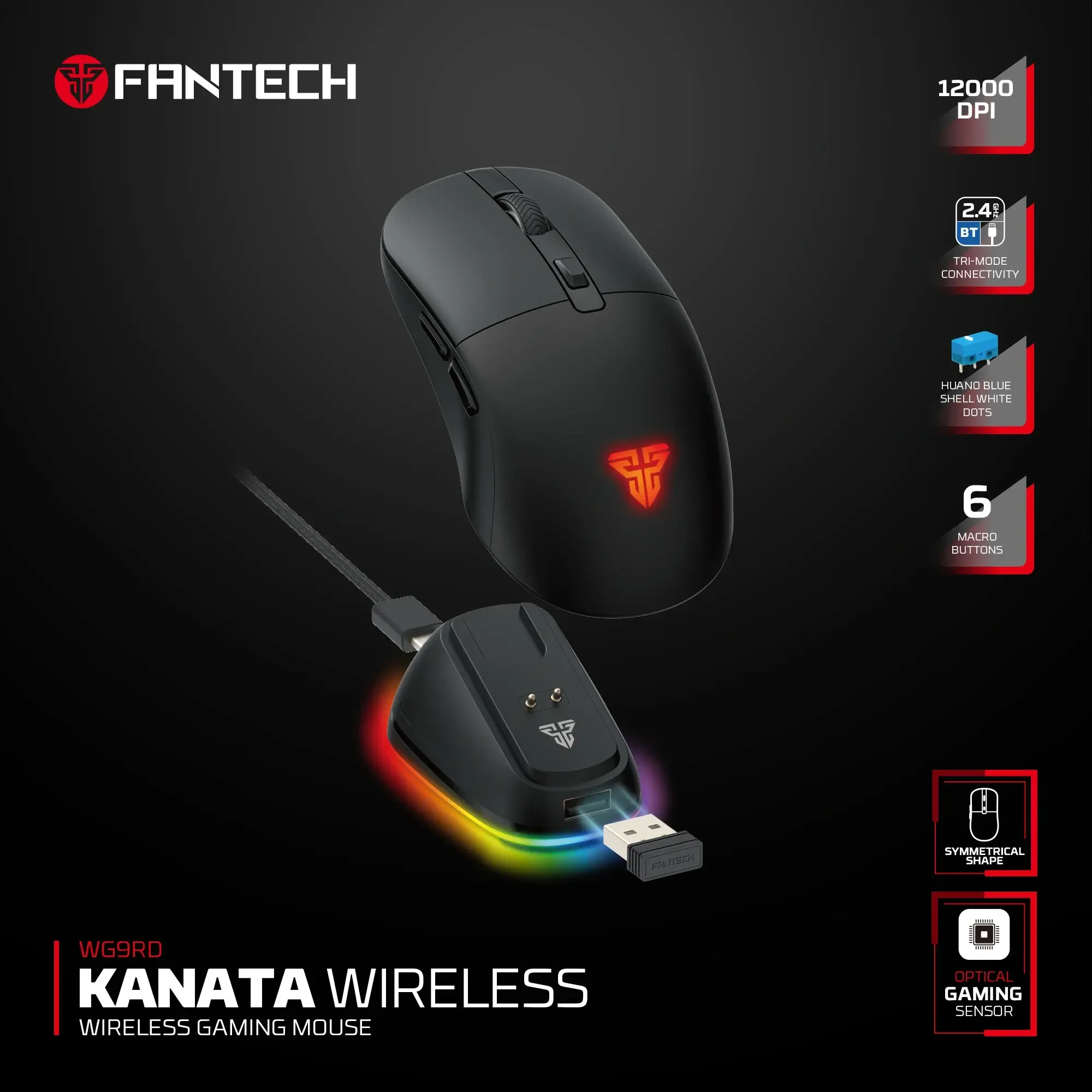 ماوس ألعاب لاسلكي Fantech KANATA WG9RD - Thumbnail 3