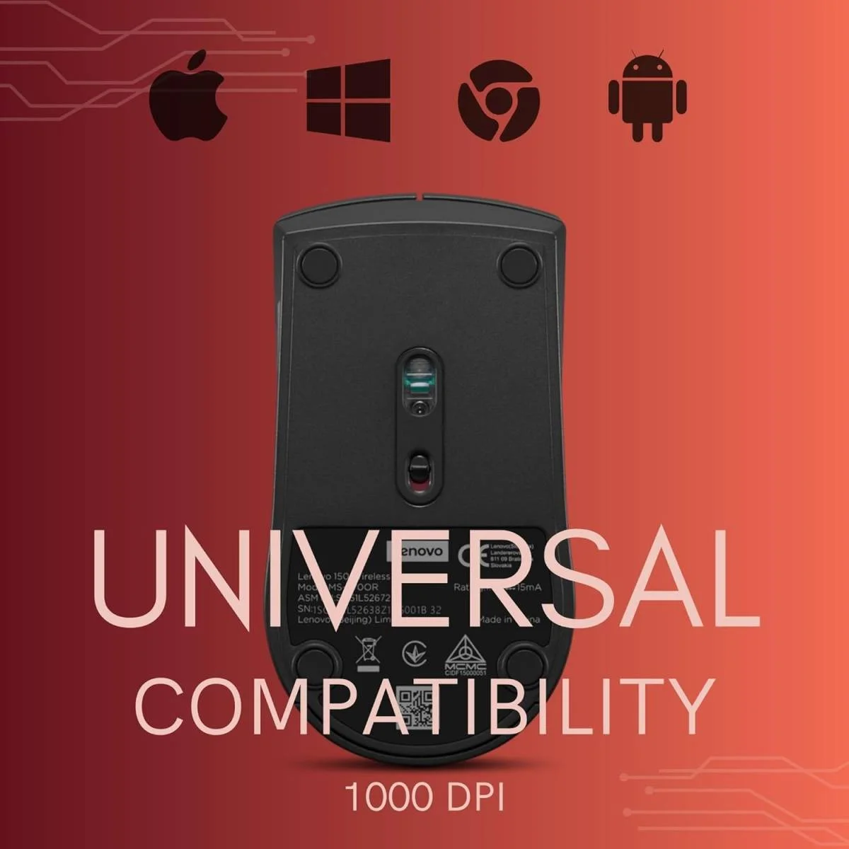 ماوس Lenovo 150 لاسلكي صغير بمستشعر بصري 1K DPI واتصال 2.4GHz USB نانو ومدى 10 م و3 أزرار مريح - Image 6