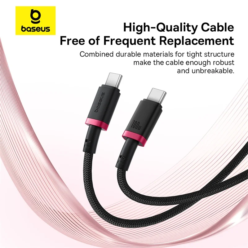 كابل شحن سريع Baseus Dura Series من Type-C إلى Type-C بقدرة 100W بطول 1 متر أحمر/أسود - Thumbnail 4