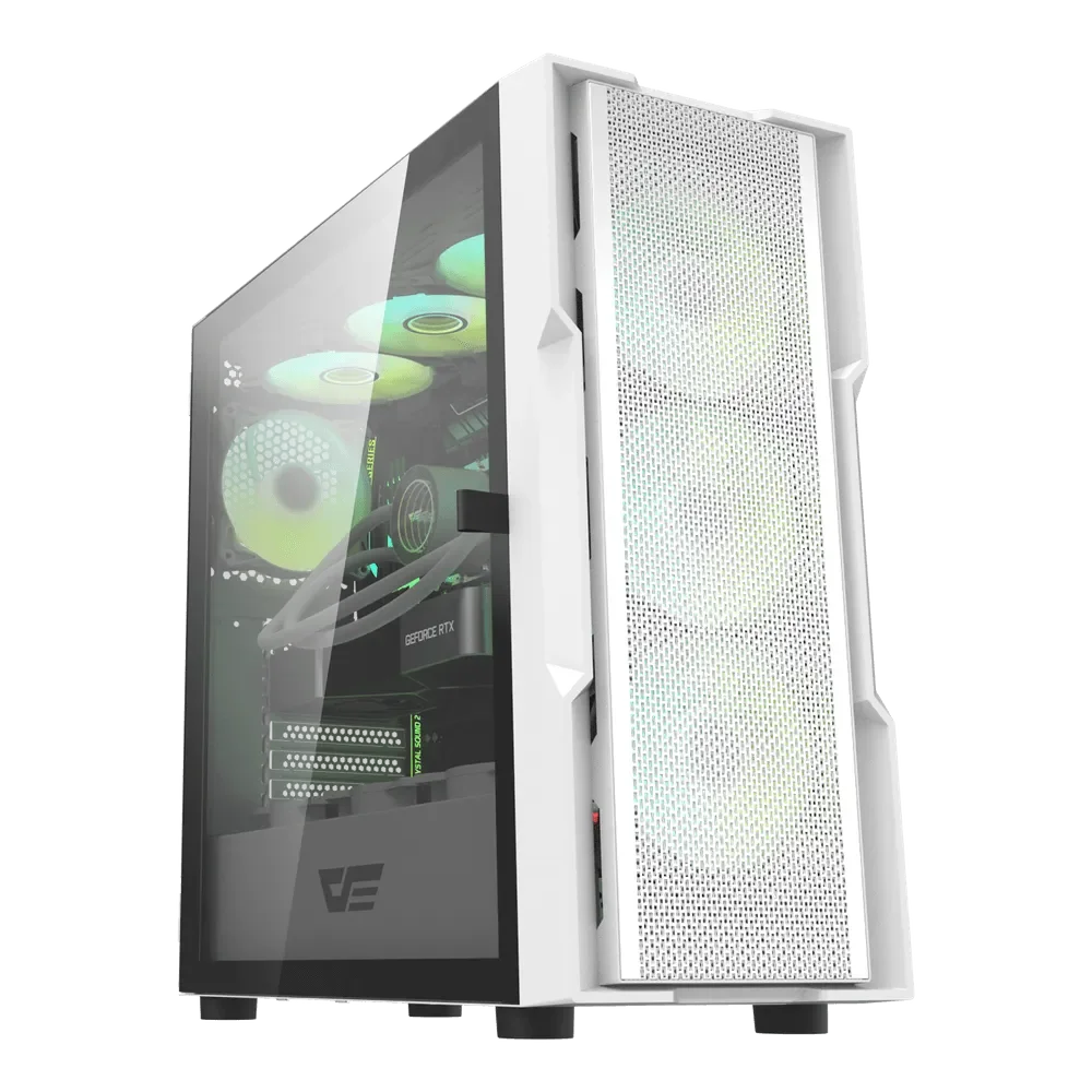 DarkFlash DK431 E-ATX PC Case – White – 4 Pre-installed ARGB Fans