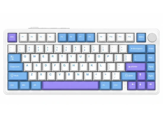 كيبورد ميكانيكي ATTACK SHARK X85 بنسبة 75% ثلاثي الاتصال أبيض وبنفسجي مع سويتش White Jade