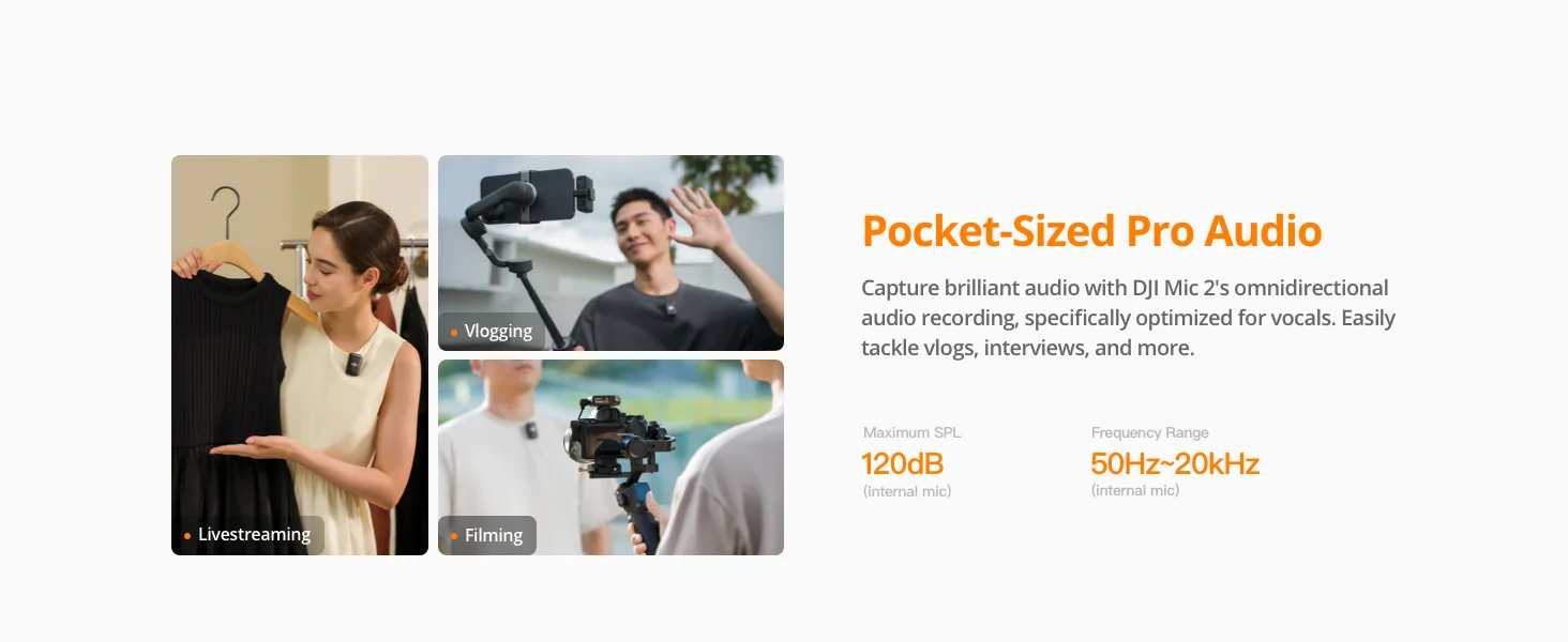 ميكروفون لاسلكي DJI Mic 2 مع 1 TX + 1 RX وتسجيل 32 بت Float ومدى 250 متر - Thumbnail 12