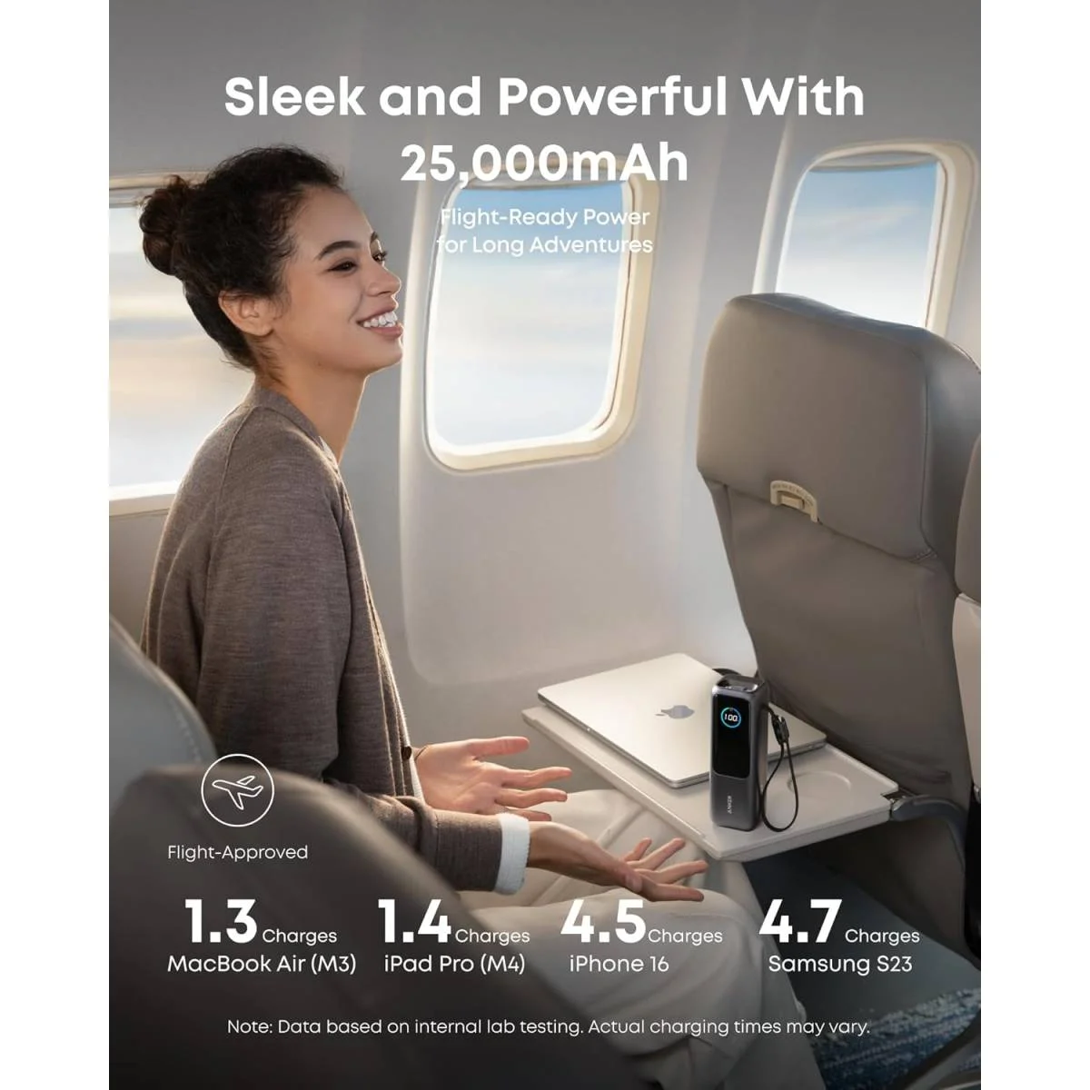 باور بانك لابتوب Anker 25000mAh 165W مع كيابل USB-C مدمجة قابلة للسحب - Image 4