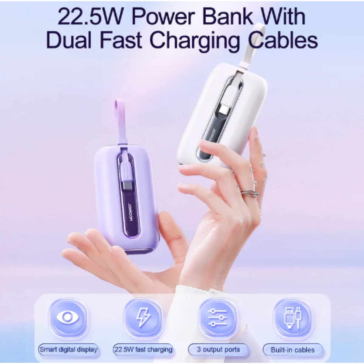 JOYROOM JR-L012/013 Colorful Series Mini Power Bank with Dual Cables 10000mAh - Black - Thumbnail 6