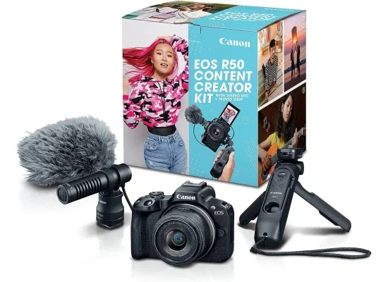 كاميرا Canon EOS R50 بدون مرآة لصناعة المحتوى 24.2 MP 4K مع عدسة RF-S 18-45mm