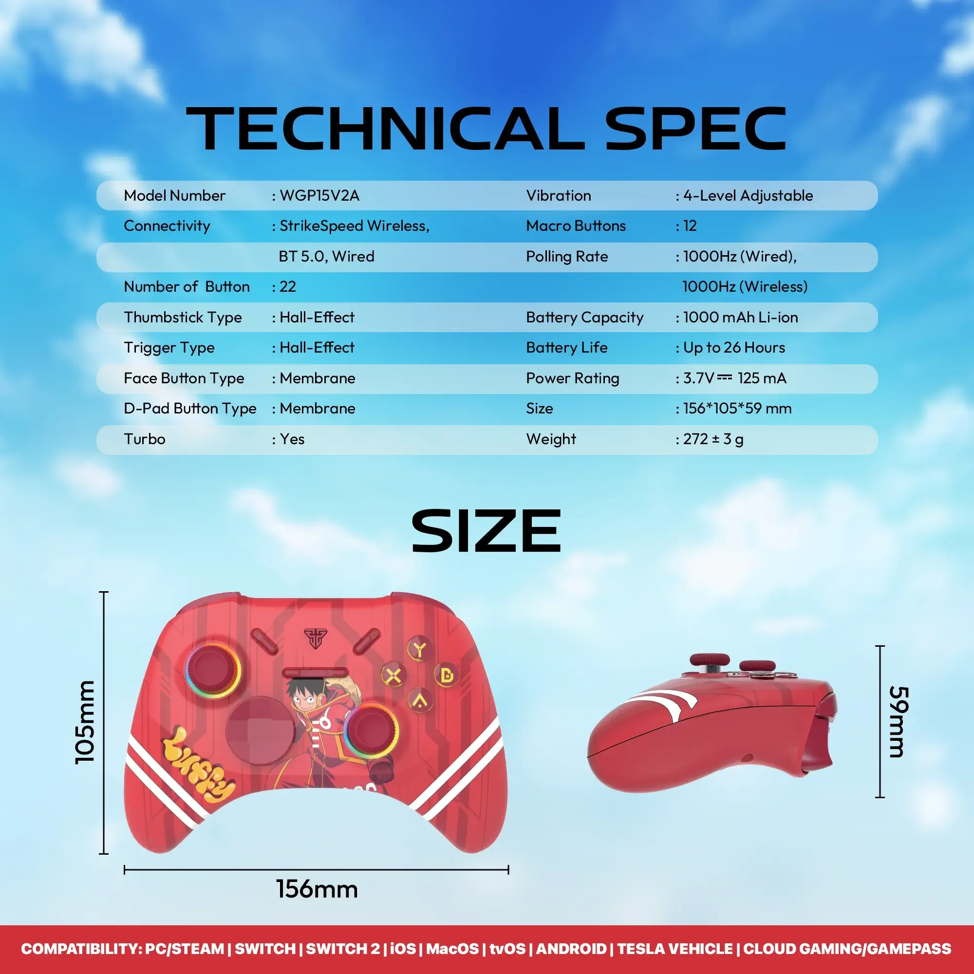 Fantech EOS II PRO WGP15V2A ONE PIECE Luffy Egghead Edition Wireless Gamepad - Image 8