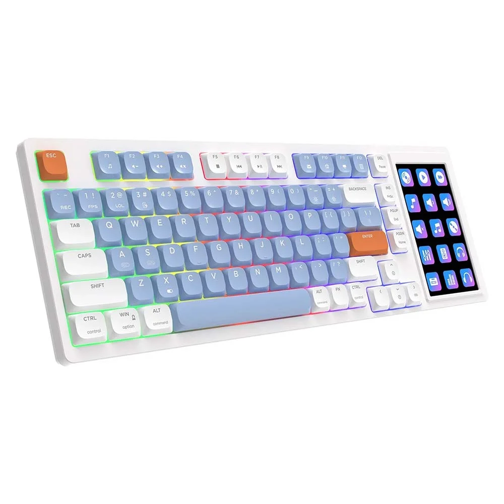 AJAZZ AK815 Mechanical Keyboard with Screen, Red Switches & DIY RGB – White, Blue & Orange - Image 2