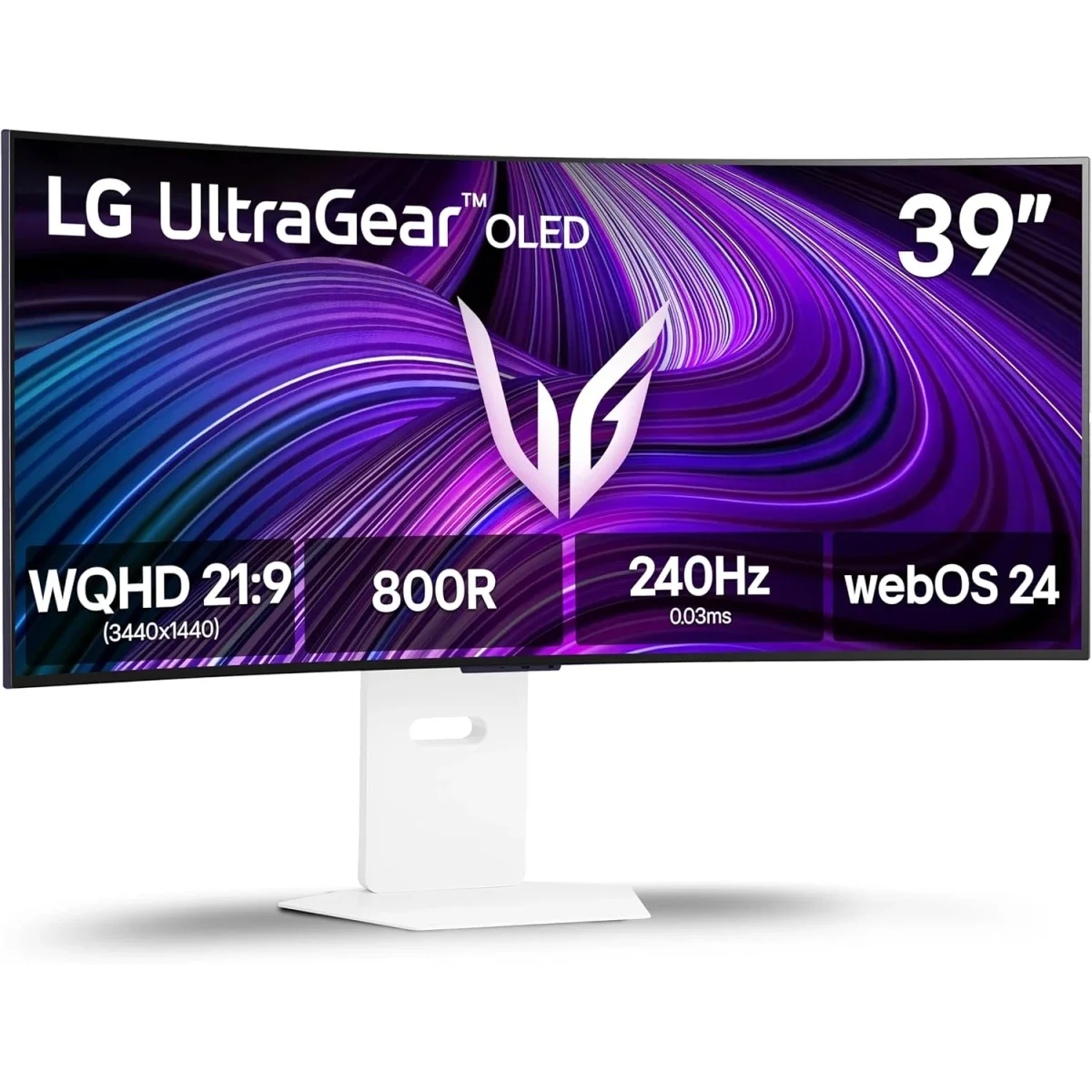 شاشة ألعاب LG 39GX90SA-W UltraGear OLED منحنية 39 إنش WQHD بتردد 240 هرتز وزمن استجابة 0.03 مللي ثانية، أبيض