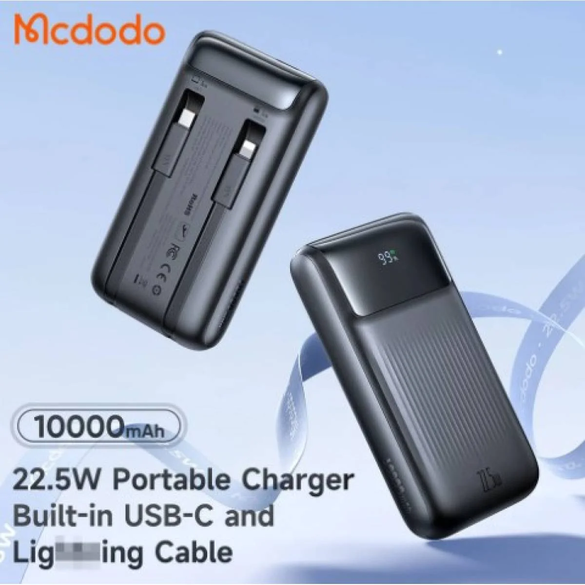 Mcdodo MC-0231 10000mAh 33W Power Bank with Built-In Cables and Digital Display - Black - Image 3