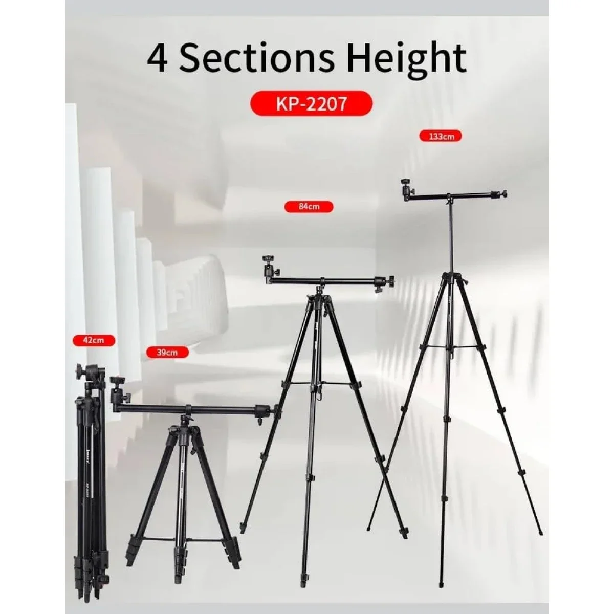 Jmary KP-2207 Professional Multi-Functional Tripod Stand with Camera & Phone Holder - Black - Image 7