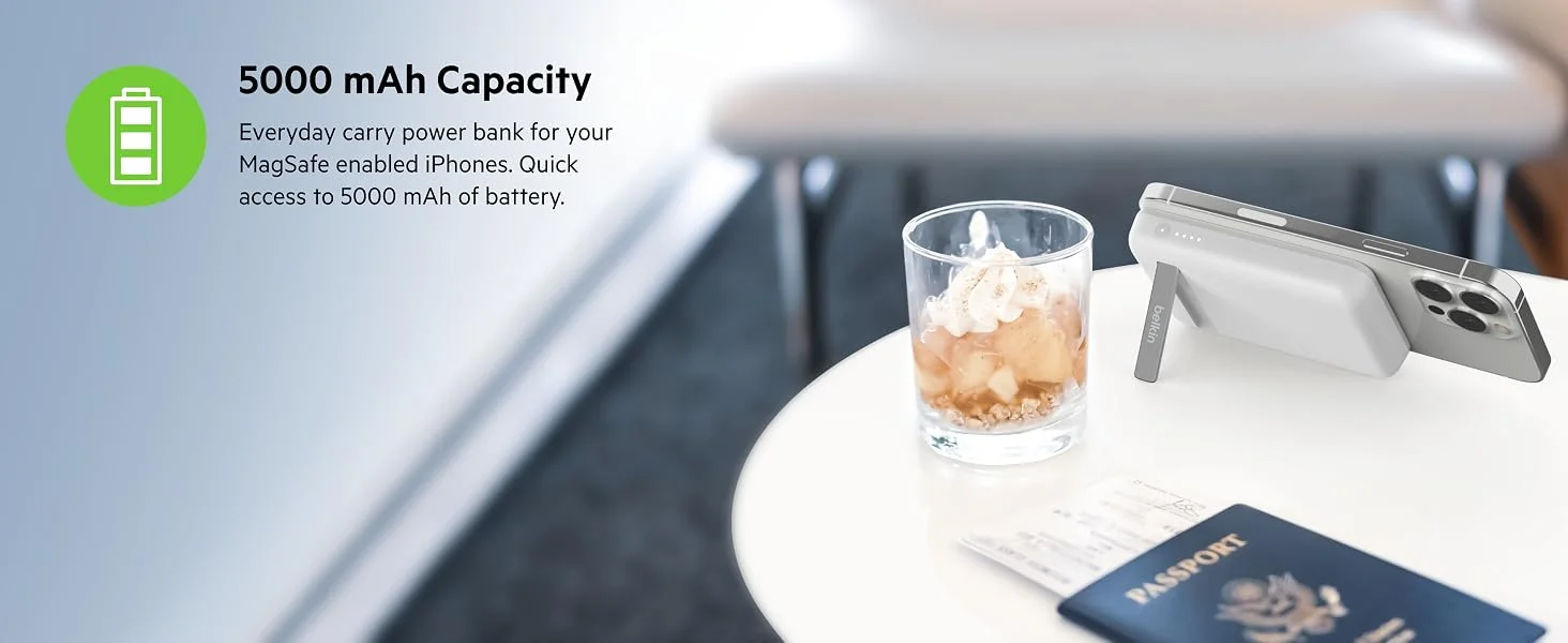 باور بانك لاسلكي Belkin BoostCharge بسعة 5000mAh وشحن MagSafe بقدرة 7.5W مع حامل منبثق - أبيض - Thumbnail 12