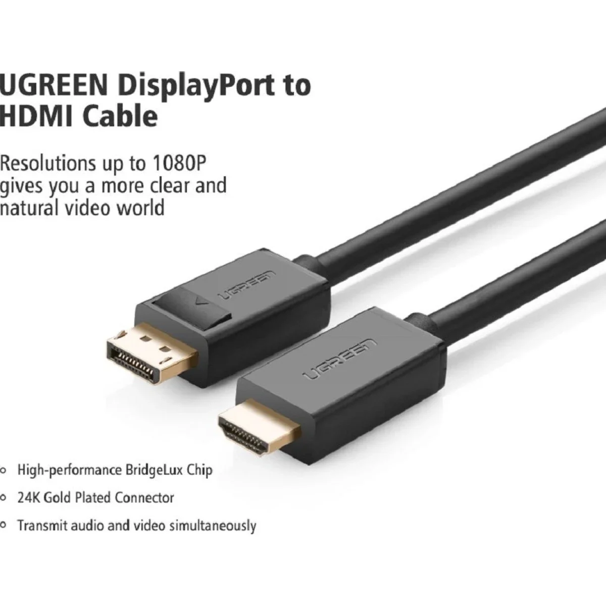 سلك Ugreen DP إلى HDMI بدقة 4K UHD بطول 2 متر أسود - Thumbnail 4
