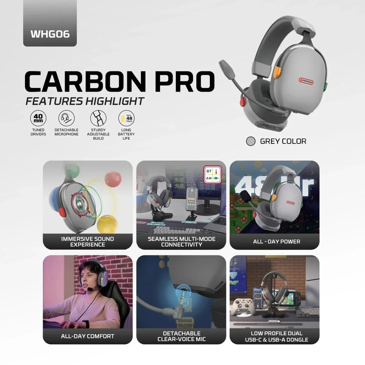 Fantech CARBON PRO WHG06 Multi-Platform Wireless Gaming Headset - Image 3