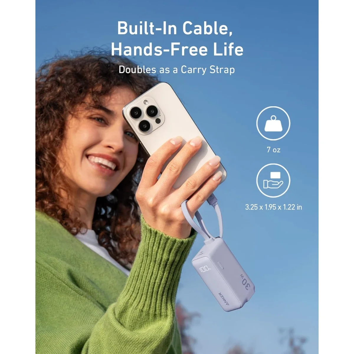 باور بانك Anker A1636H11 سعة 5000mAh 3 في 1 مع كابل USB-C مدمج وقابس AC قابل للطي وشحن 30W - أسود - Thumbnail 4