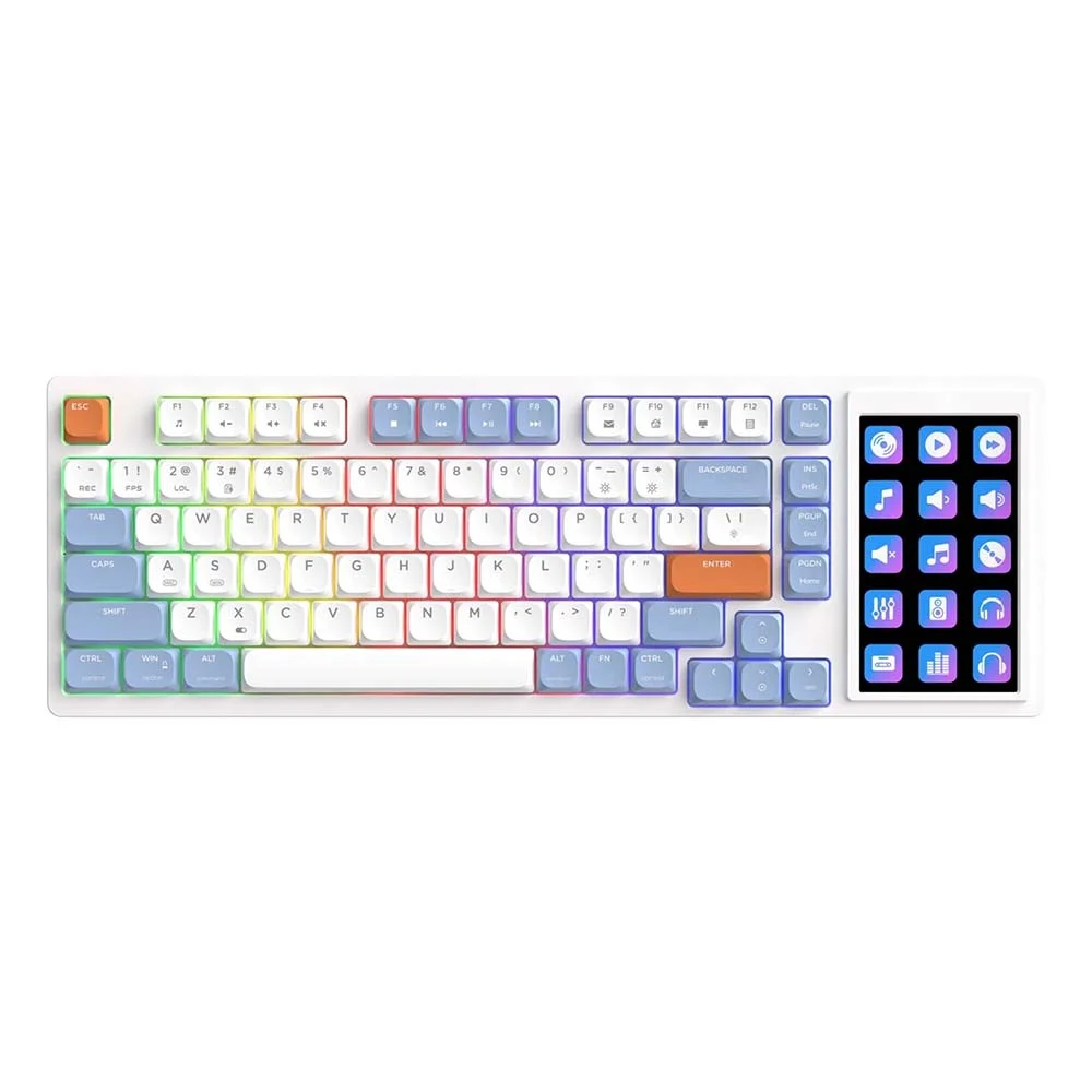 كيبورد AJAZZ AK815 ميكانيكي بشاشة وسويتشات بنية وإضاءة RGB – أزرق وأبيض وبرتقالي